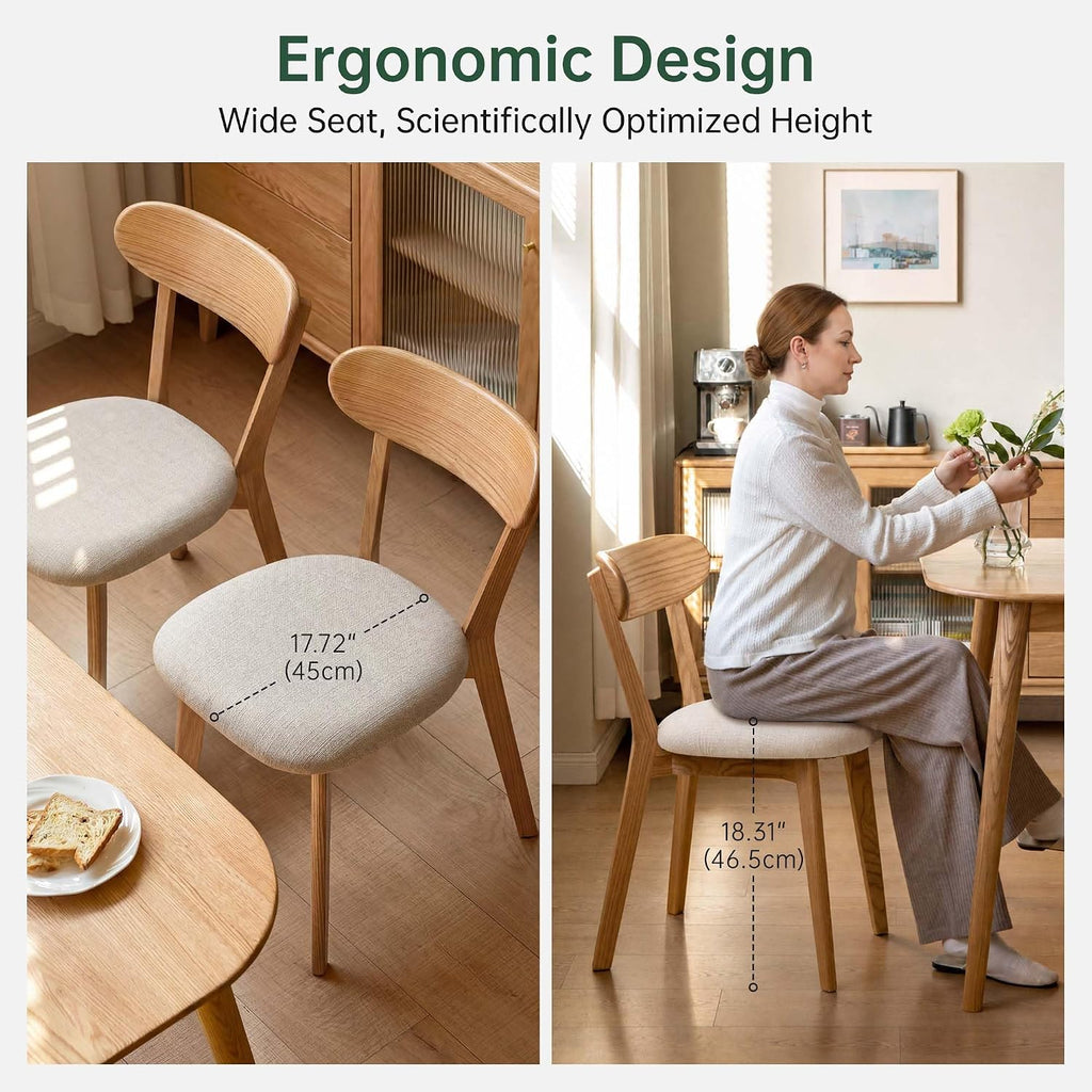 Set of 4 Oak Curved Back Fabric Upholstered Dining Chairs