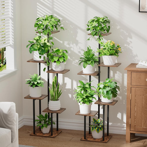 2-Pack 6-Tier Corner Plant Stand with Grow Light