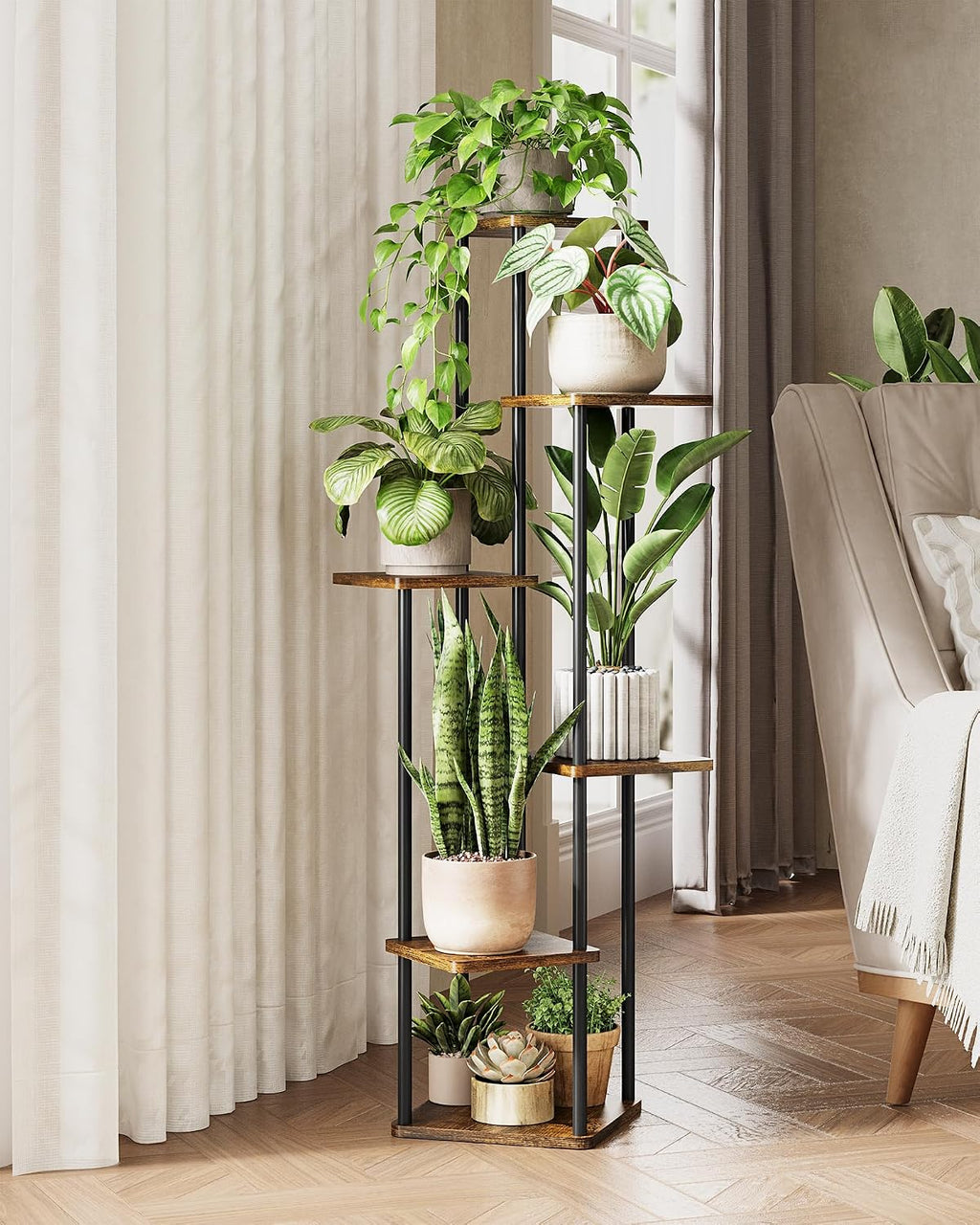6-Tier Brown Corner Plant Stand