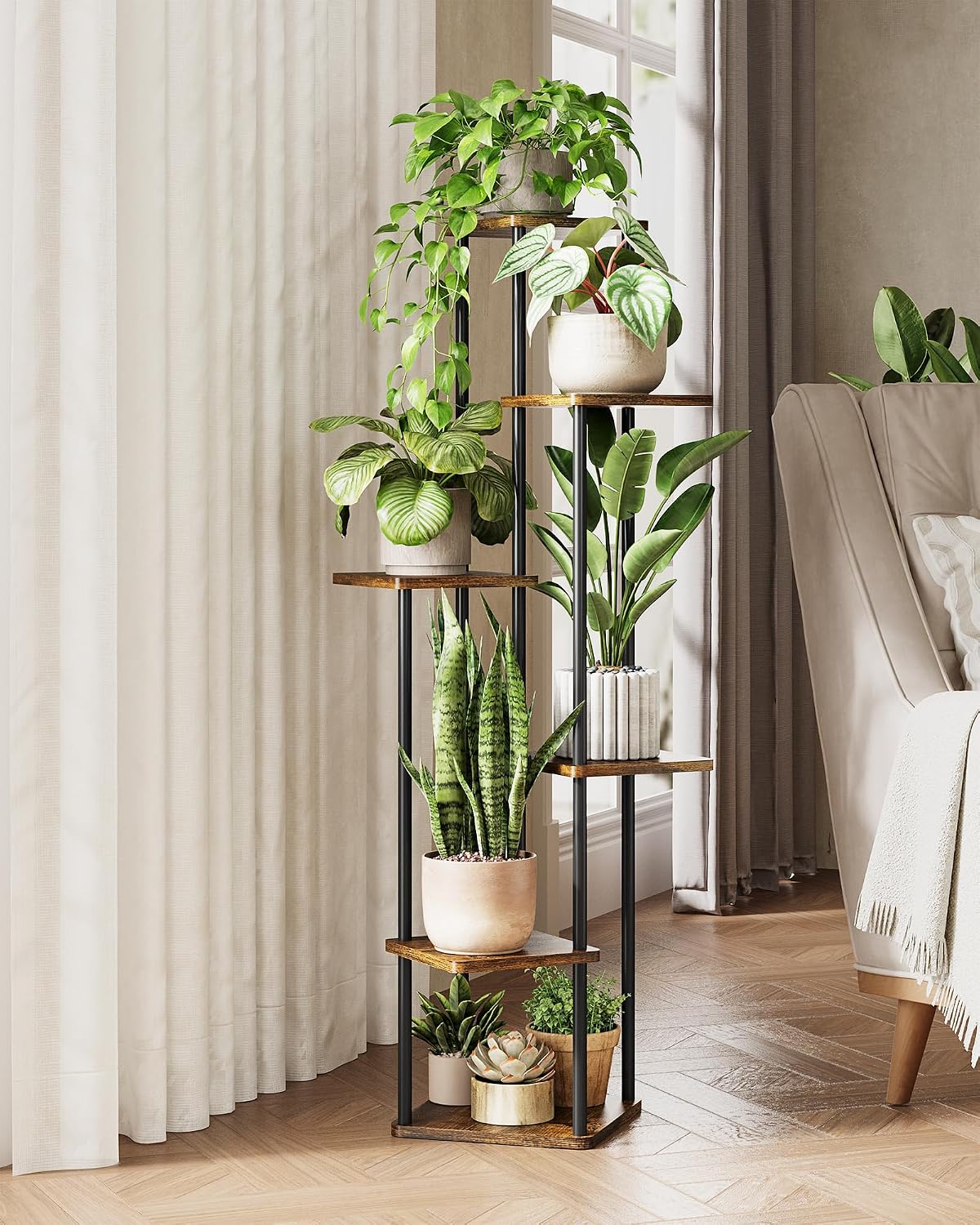 6-Tier Brown Corner Plant Stand