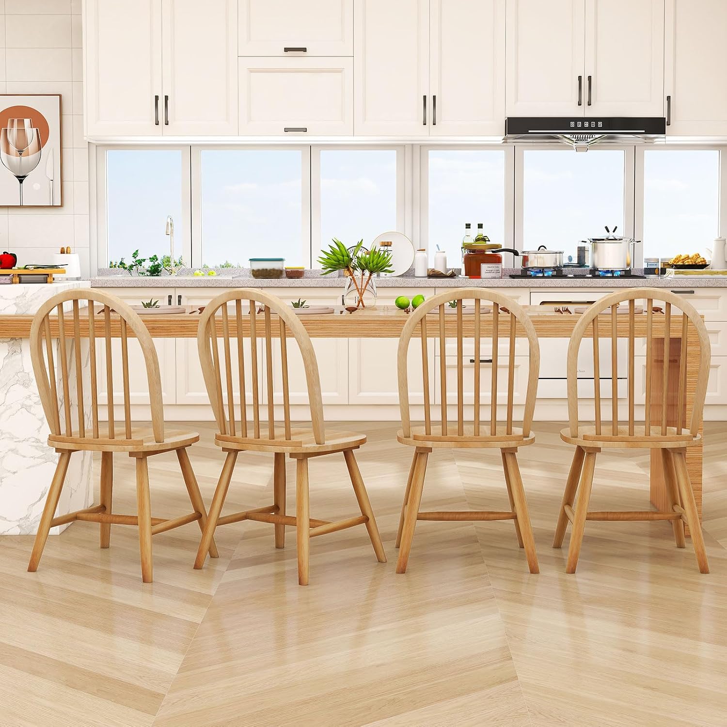 Oak Windsor Spindle Back Farmhouse Dining Chairs