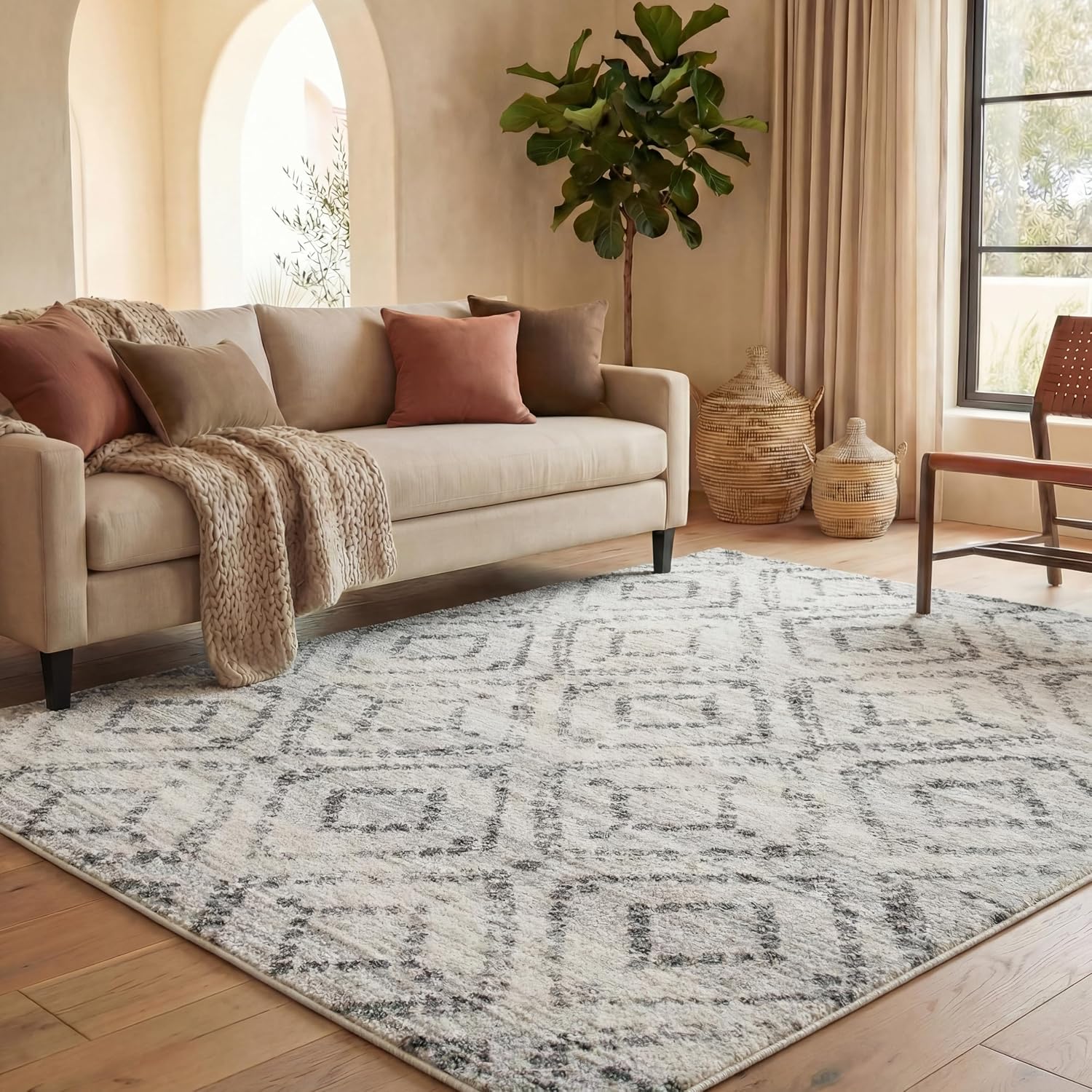 8x10 Grey Geometric Trellis Area Rug