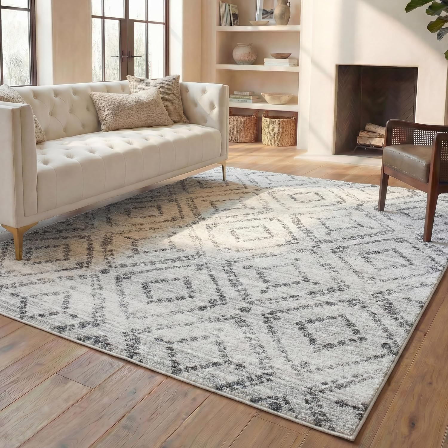 8x10 Grey Geometric Trellis Area Rug