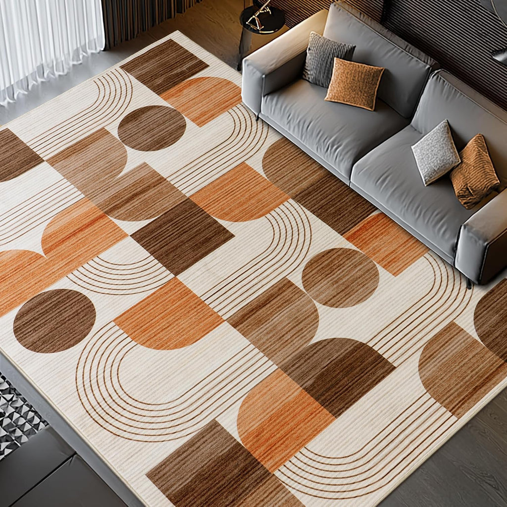 Orange Geometric Washable 5x7 Area Rug