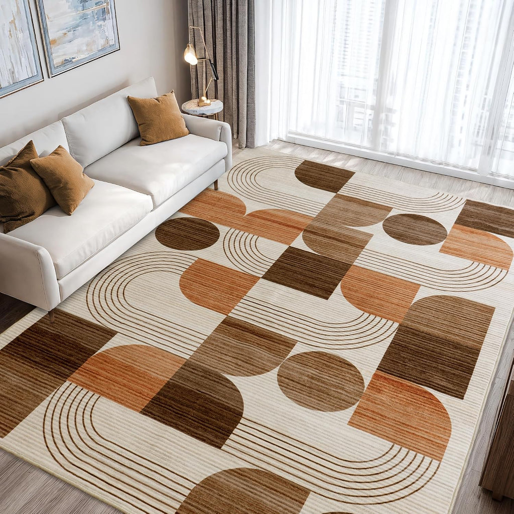 Orange Geometric Washable 5x7 Area Rug
