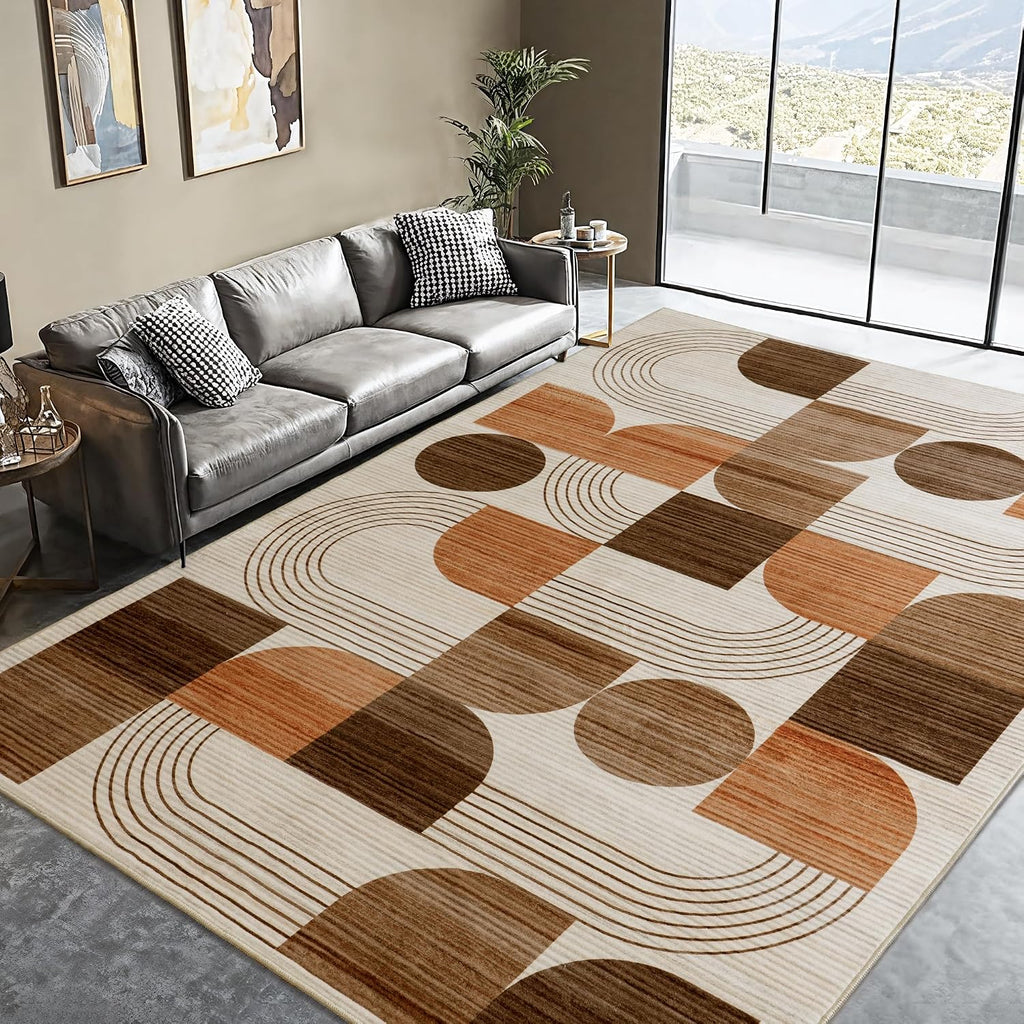 Orange Geometric Washable 5x7 Area Rug
