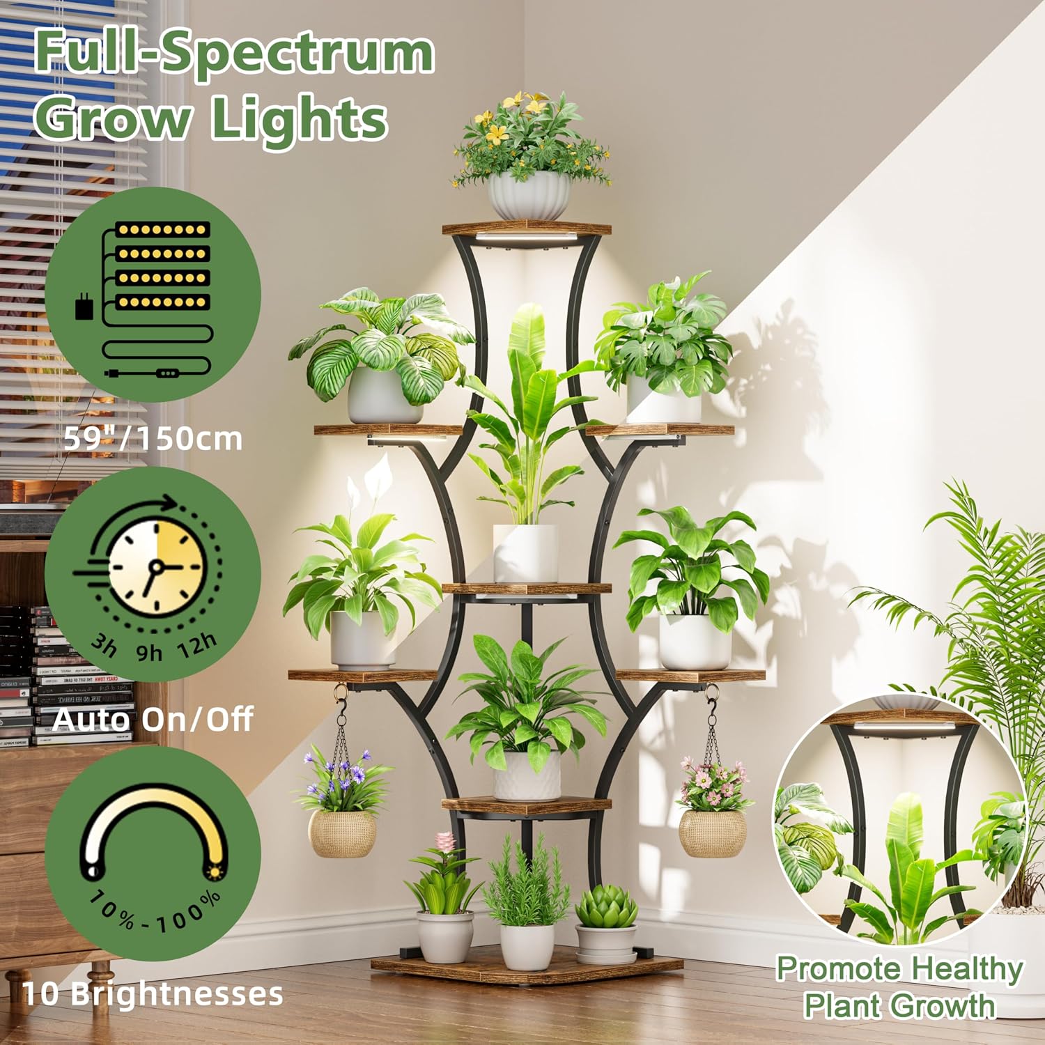 8-Tier Corner Plant Stand with Grow Lights