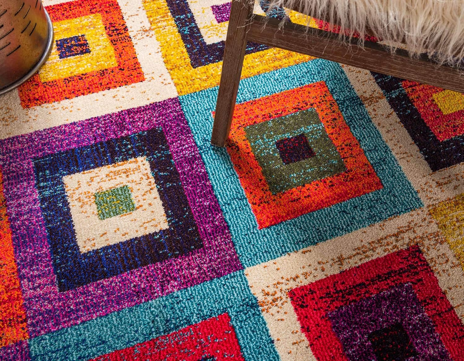 Colorful Geometric Beige Square Area Rug