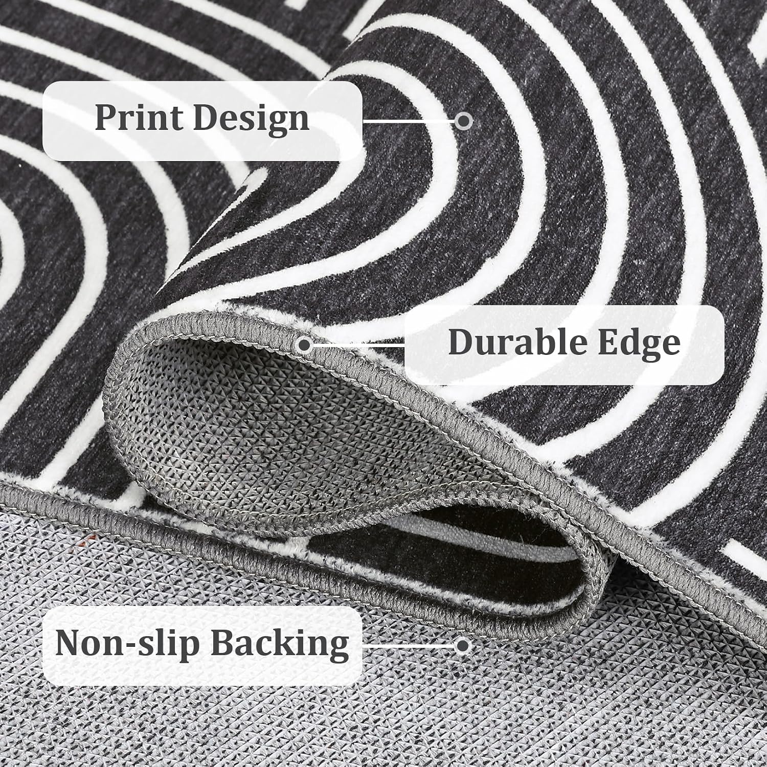 Black Boho Geometric Washable 8x10 Area Rug