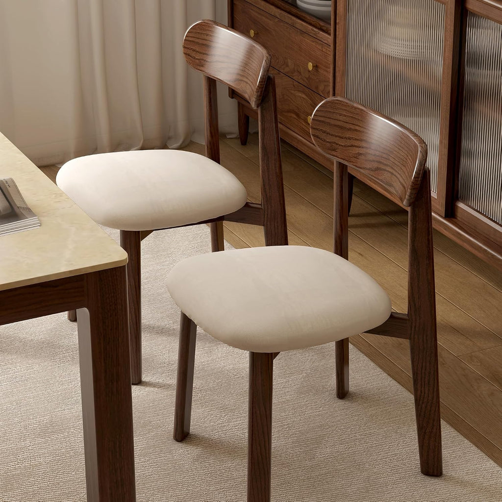 Mid-Century Oak Beige Upholstered Dining Chair