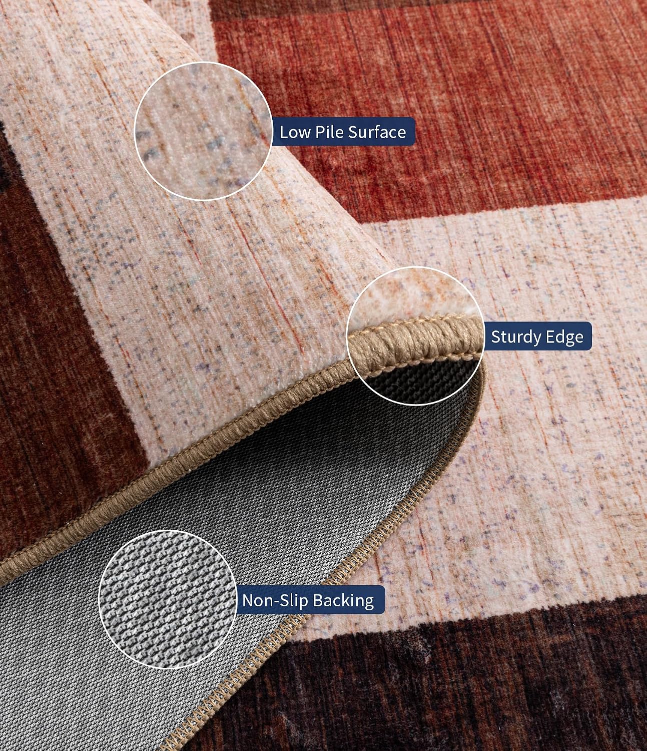 Brown Geometric Patchwork Washable 5x7 Area Rug