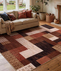 Brown Geometric Patchwork Washable 5x7 Area Rug