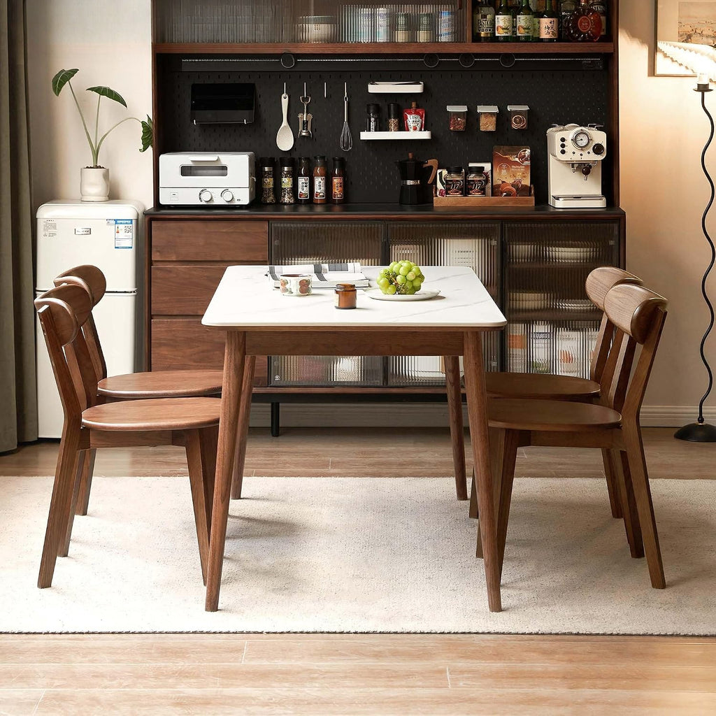 Set of 4 Walnut Solid Oak Curved Back Dining Chairs